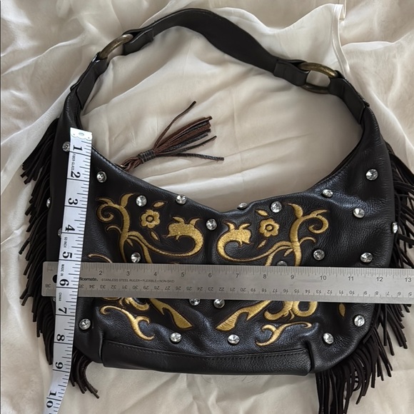 Carlos Falchi Black and Gold Hobo Bag with Fringe - Picture 5 of 5